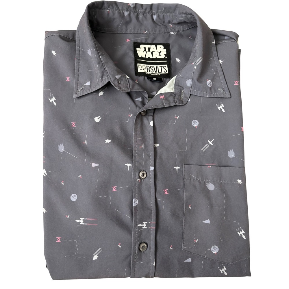 RSVLTS Star Wars Kessel Run Kunuflex Shirt Mens XL Grey Short Sleeve ButtonDown